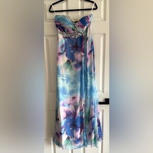 Jump Strapless Pastel Blue and Purple Floral Maxi Skirt